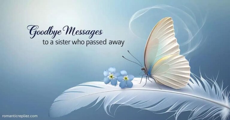 White butterfly on a feather beside the title “Goodbye Messages to a Sister Who Passed Away” on a soft blue background.