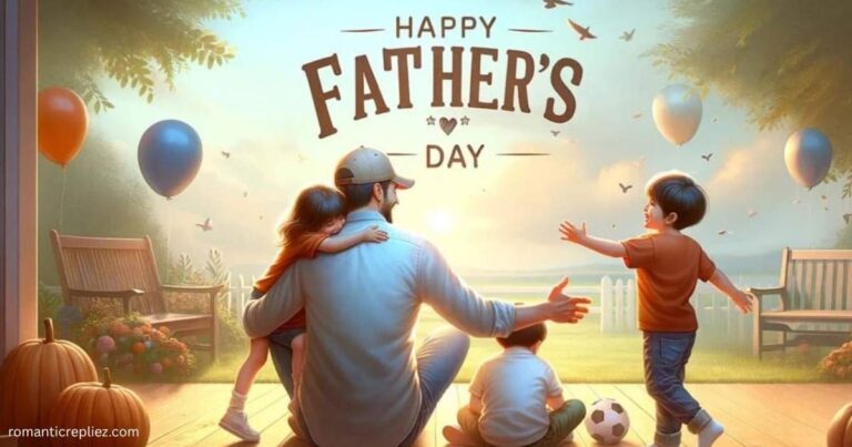 Father enjoying a joyful moment with his children under a “Happy Father’s Day” message.