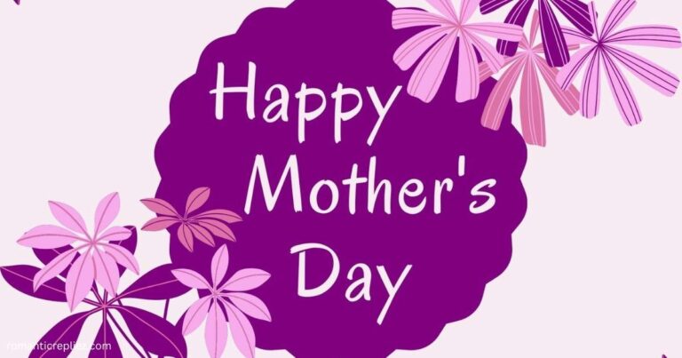 Happy Mother’s Day graphic with pink flowers on a purple background.