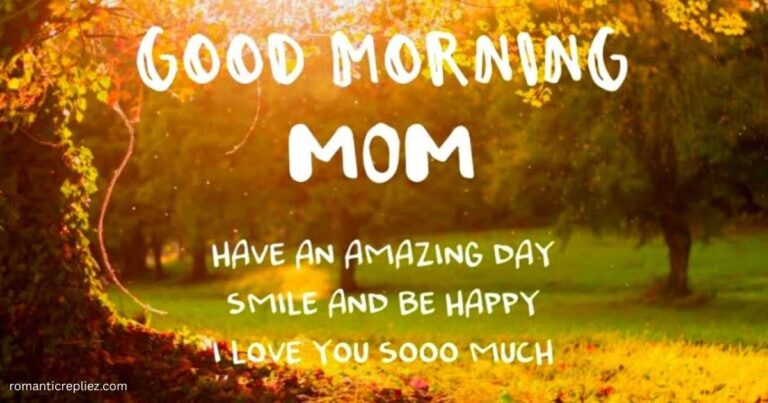 Good morning message for mom on a sunny autumn park background.