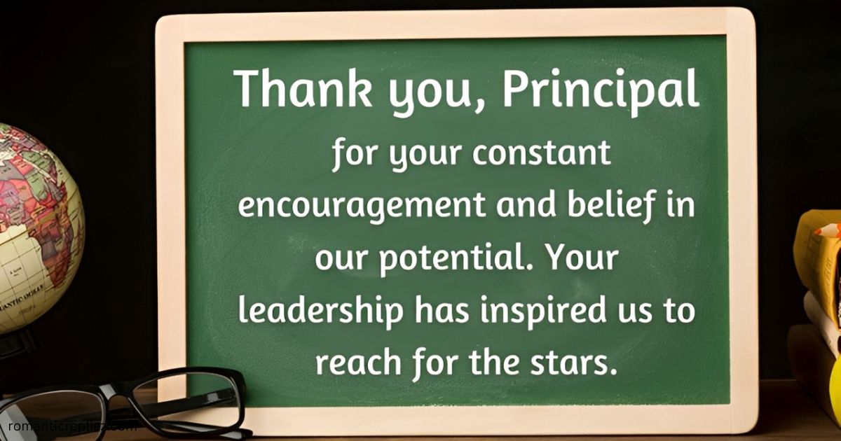 Green chalkboard with a heartfelt thank-you message for a principal.