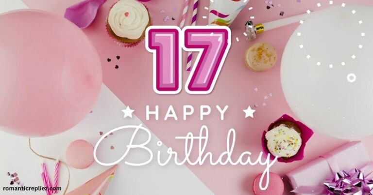 Pink birthday image with balloons and cupcakes celebrating a daughter's 17th birthday.